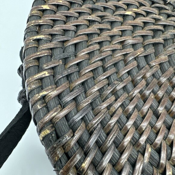 Woven Round Rattan Bag Wicker Straw Purse Crossbody Brown Tropical Boho - Picture 5 of 16